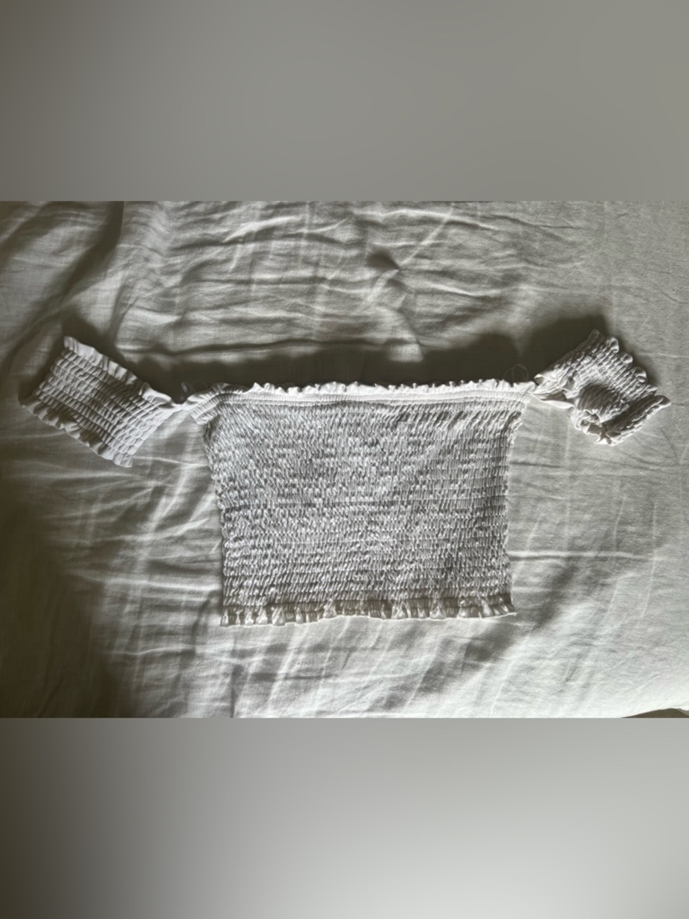 Revamped White Smocked Off-Shoulder Crop Top